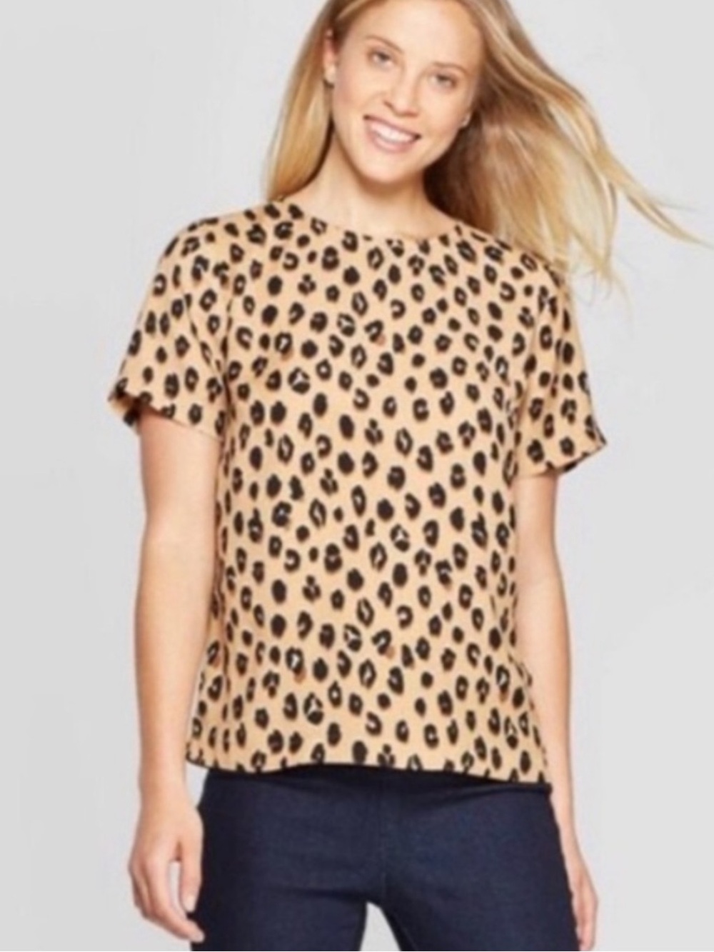 A New Day Animal Print Short Sleeve Top Size Large